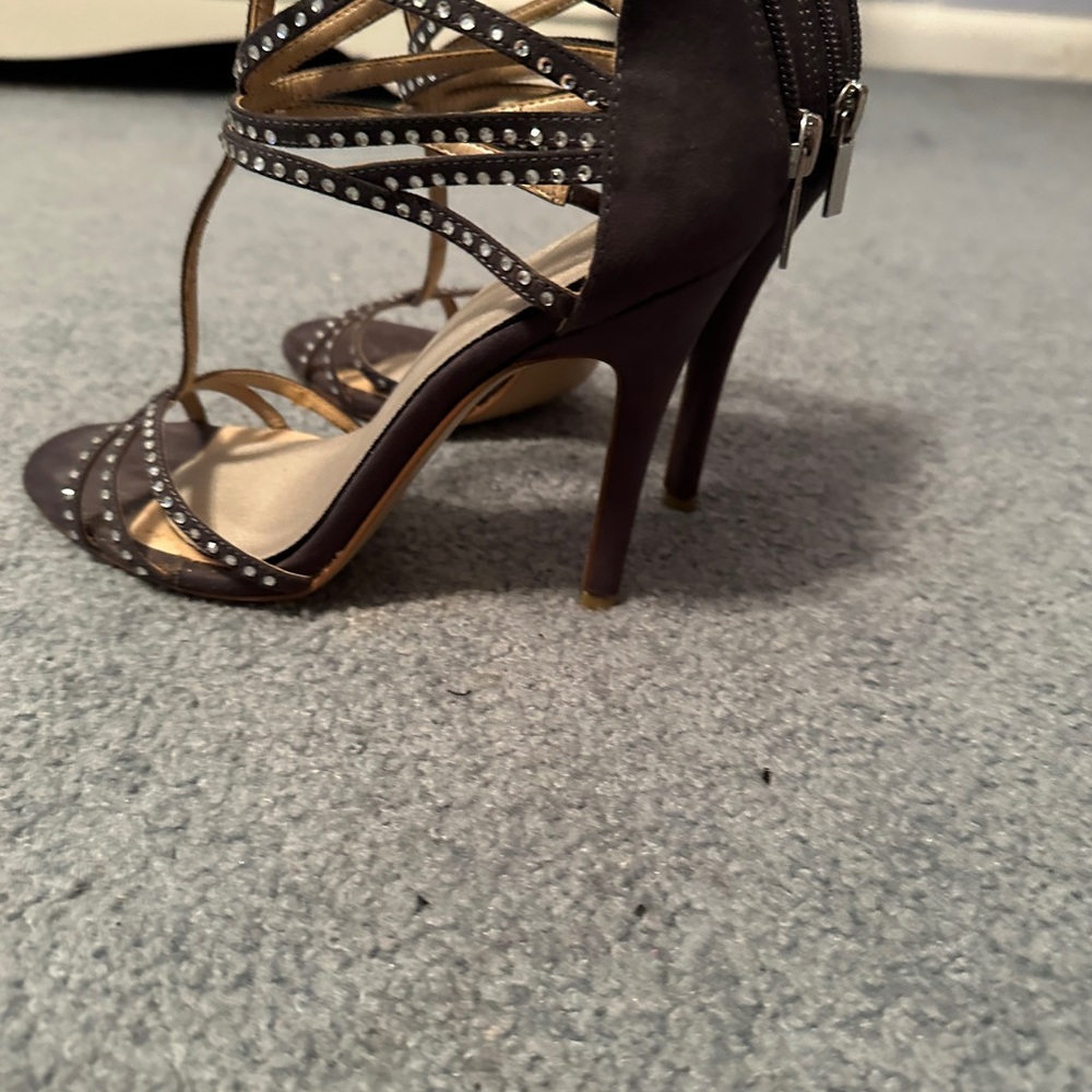 Audrey Brooke- Grey rhinestone heels-worn once. Heel cushions added.  5 “ heel. - Picture 2 of 8